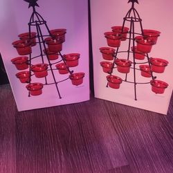 2 Red Candle Cup Tree Decorations
