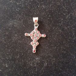 Sterling Silver Garnet Cross Charm 