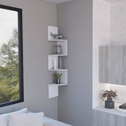 4-Tier Corner Shelves, Floating Corner Shelf,Wall Organizer Storage,Wall Mount Shelves for Bedrooms, Bathroom Shelves,Kitchen,Offices,Living Rooms (Wh