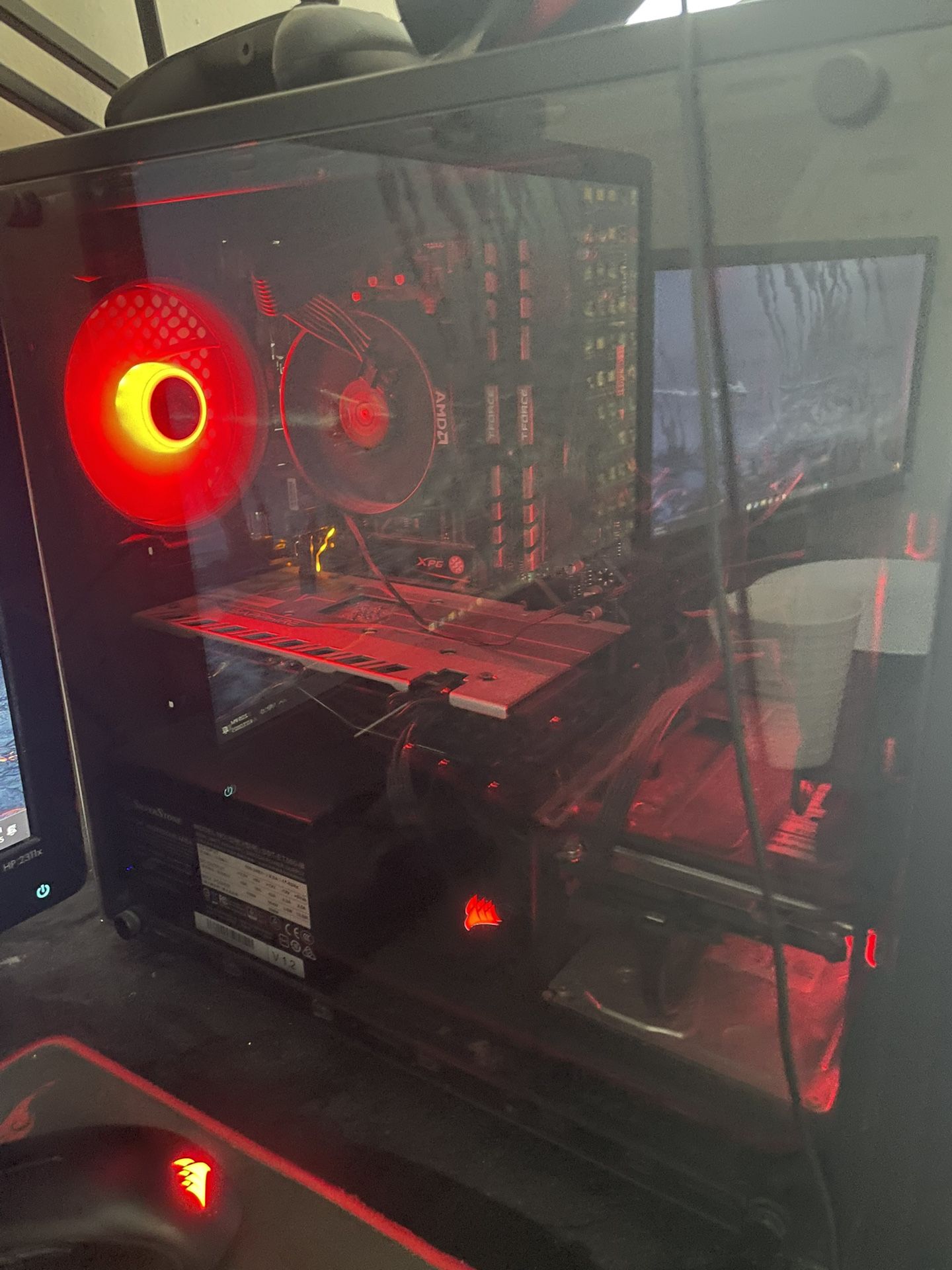 Gaming PC with Monitor, mouse, Keyboard, headset, and microphone