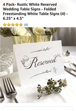 4xRustic Reserved Wedding Table Signs , 6.25x4.5"
