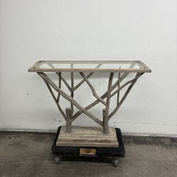 Grayson Lane Modern Wood Brown with Clear Glass Top Pine 45-in W x 36-in H Console table