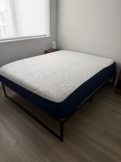 Queen Size Mattress & Black Metal Bed Frame