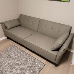 COPIAE 89” GREY Futon Sofa Bed,Futon Couch Bed with 2 Square Pillows,Convertible Sleeper Sofa with Adjustable Backrest& Armrests, Modern Loveseat Slee