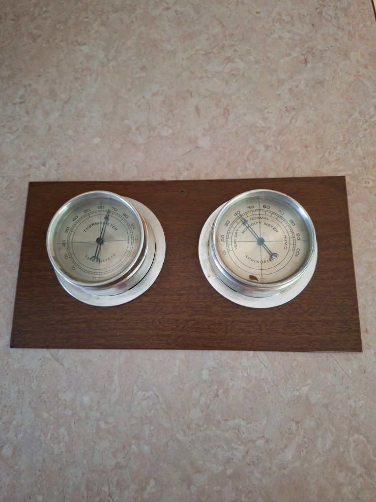 Thermometer and Barometer on Wood Plaque