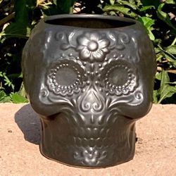 Ceramic Sugar Skull Succulent Planter Small Plant Pot Day of the Dead Decor black