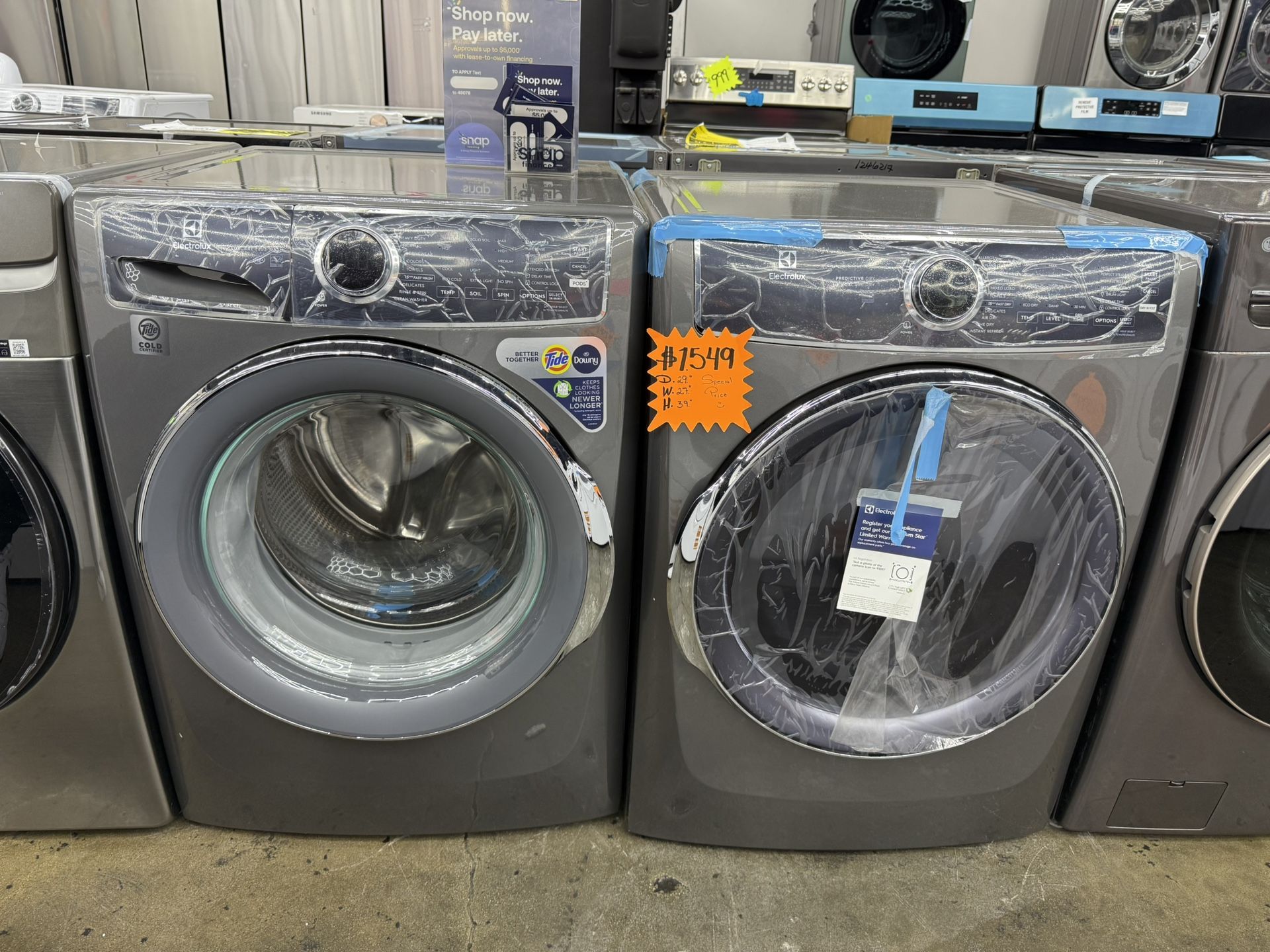 Brand new Electrolux Stainless steel washer and gas dryer set 