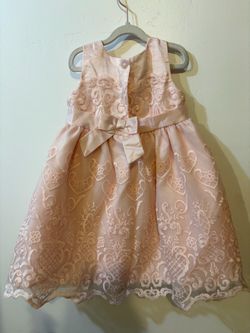Girls’ Blush Pink Lace & Satin Bow Party Dress – Elegant Special Occasion