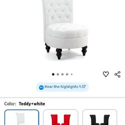  Teddy Fleece Throne Royal Chair Set of 1, Button-Tufted High Back Chair, Rubberwood Legs, White for Living Room, with 24.6 Inch Large Seat, Armless, 