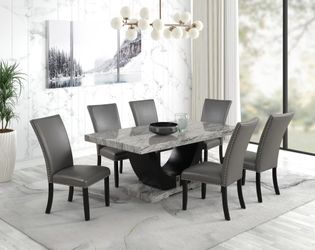 Brand New Transitional designed, rich marble look dining set w/curve base
