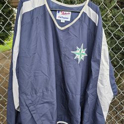 Vintage Seattle Mariners Majestic Warm Up Windbreaker Jacket Coat 2XL Lightweight