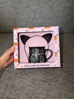 Halloween Cat Mug and Headband Gift Set for girls sister birthday present idea mug catlady