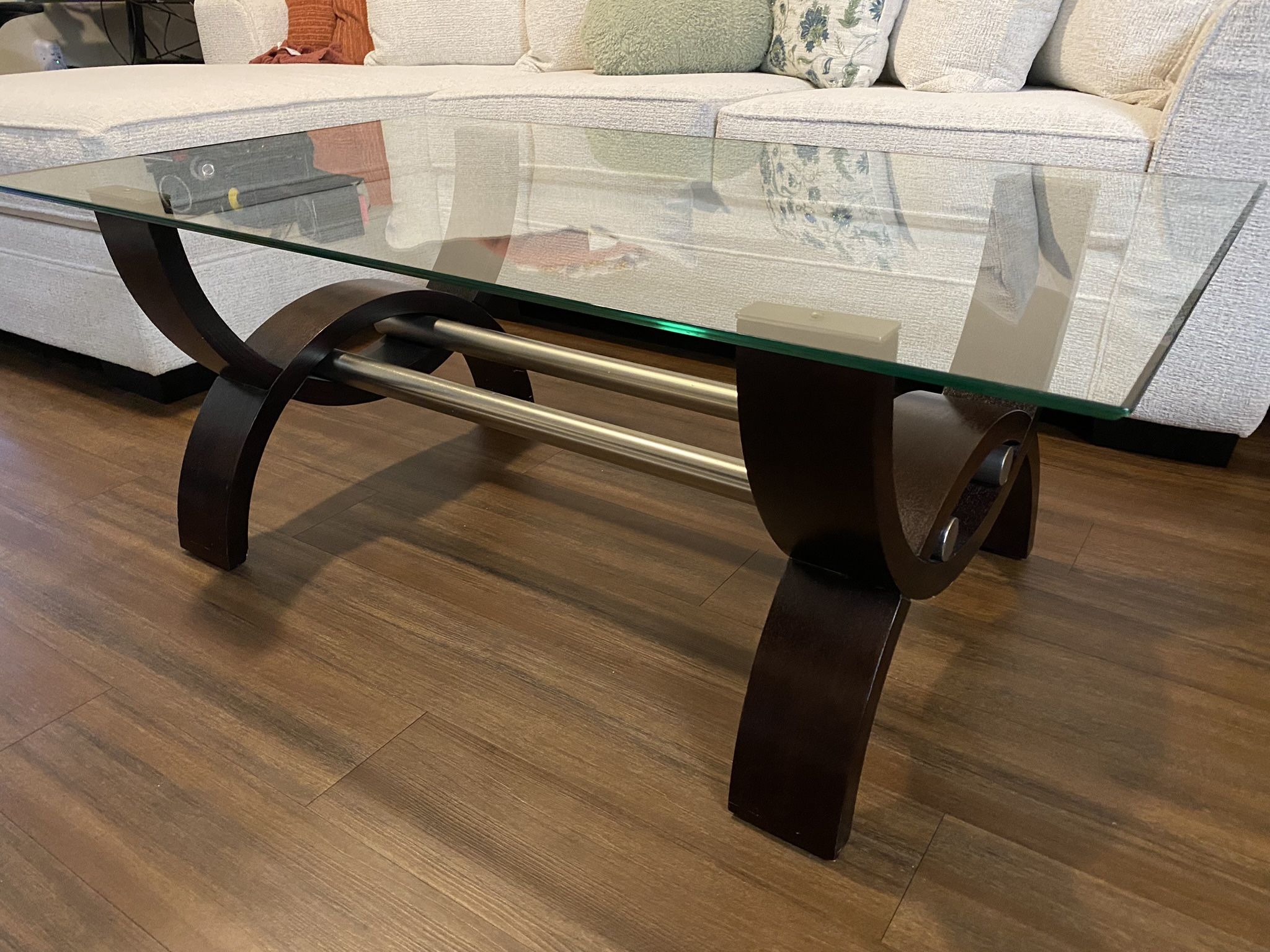 Glass Coffee Table + Matching Side Table – Espresso Base 