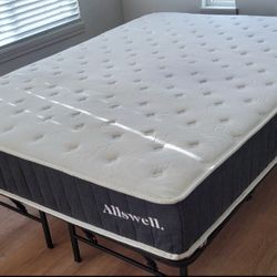 Newer Queen Allswell 10" Hybrid Mattress and Smart Bed Frame