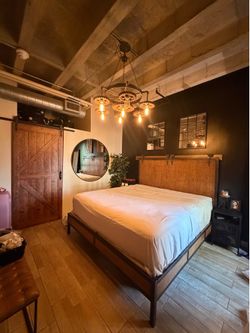 Industrial loft King Bedframe - solid wood and steel