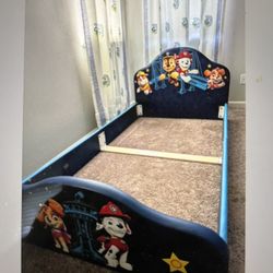 Paw Patrol Themed Twin Sized Bed Frame and mattress 