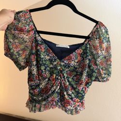 Urban Outfitters floral mesh ruched crop top 