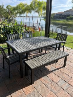 One Broken Chair Outdoor Patio Table/4 Chairs/Bench Sits 8