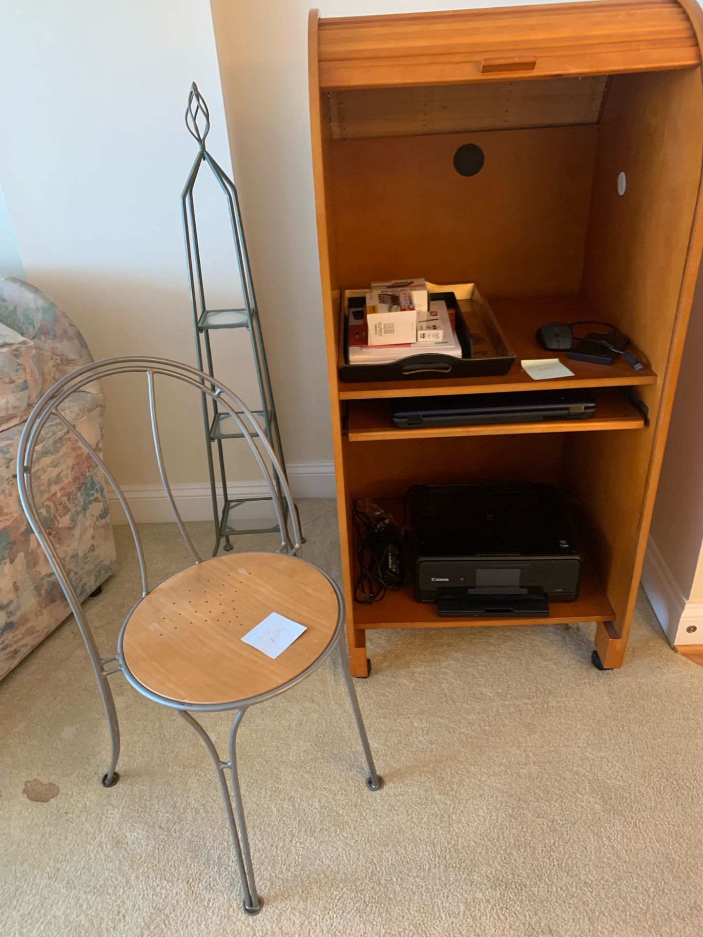 Furniture Sale:Rug, Chairs (4), Roll top Hutch, and Printer. Make Offer.