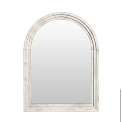 GLSLAND 30 in. W x 40 in. H Large Arched Wooden Pale Taupe Framed Wall Vanity Mirror Bathroom Mirror