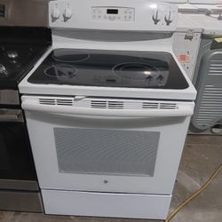 GE White GLASSTOP ELECTRIC RANGE OVEN STOVE 