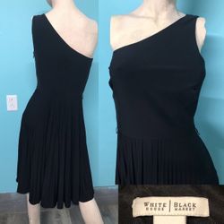 Vtg Y2K White House Black Market One Shoulder Permapleated  Knee Length Dress 4