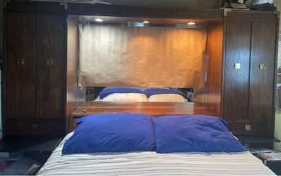 Wall unit bed bridge with storage