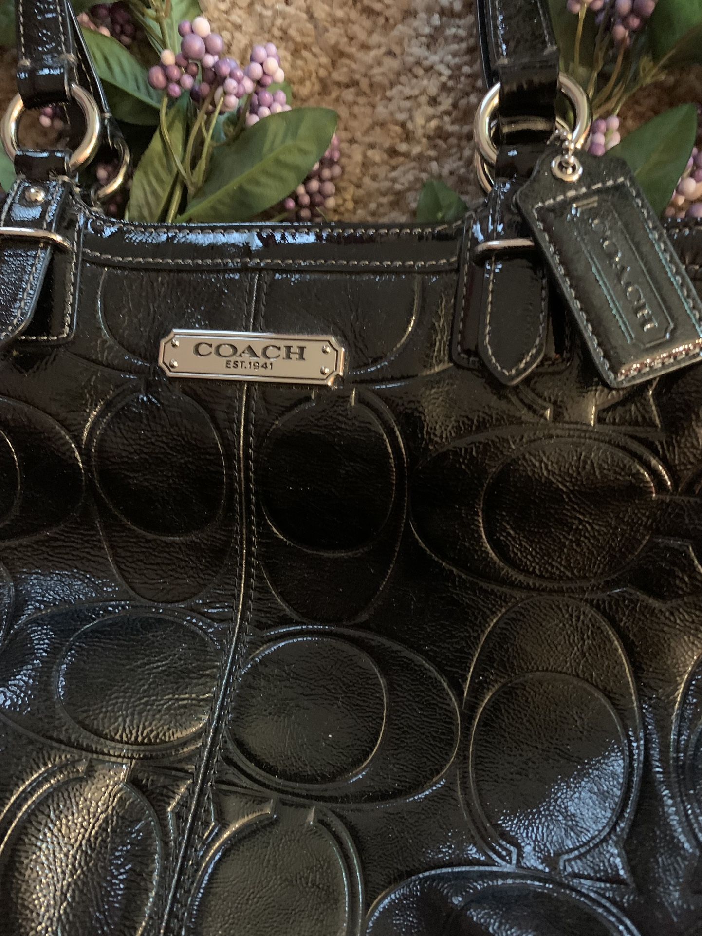 Coach embossed discount patent leather tote