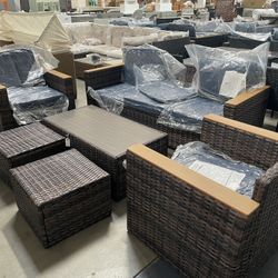 Assembled New 6 Pieces Outdoor Patio Furniture Sofa Set w/ Armchairs & Ottoman