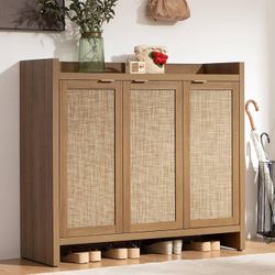 Shoe Storage Cabinet, 30 Pairs Rattan Shoe Cabinet Storage for Entryway, 6-Tier 41" Tall Large Shoe Cabinet, Boho Farmhouse Cabinet with Doors for Ent