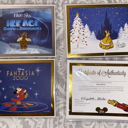 New Set Of 4 Disney Limited Edition/Retired Trading Pins & Certificates 