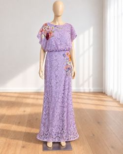 Lavender Lace Maxi Dress with Floral Embroidery