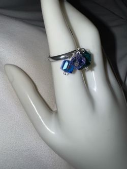 Vintage Sterling Signed Crystal Cube Cha Cha Ring, size 7