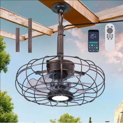 15" Outdoor Ceiling Fan with Light, with Remote and App Remote, IP65 Waterproof Gazebo Hanging Fan, 3CCT Dimmable, Portable Plug in Ceiling Fan with C
