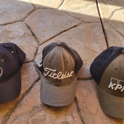 All three Golf Baseball hats cap, Cadillac,  titleist, callaway, KPMG SiZE, small to medium 