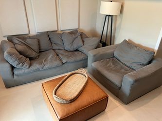 Large Gray Sectional Sofa + Oversized Lounge Chair