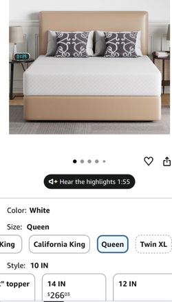 Queen 10”Gel Memory Foam Mattress w/ Metal Frame