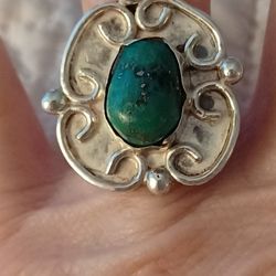 VTG.STERLING SILVER 925~ TURQUOISE FLOWER RING~ SZ 7