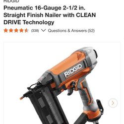 RIDGID Pneumatic 16-Gauge 2-1/2 in. Straight Finish Nailer with CLEAN DRIVE Technology 