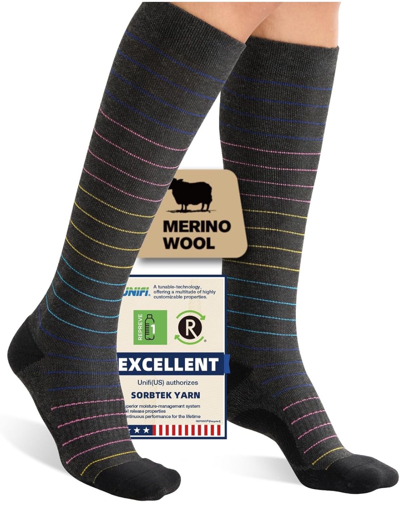S/M Merino Wool Compression Socks for Women Men, 15-20 mmHg Knee High Socks for Flying, Travel, Running   1 sustainability feature  1K+ bought in past