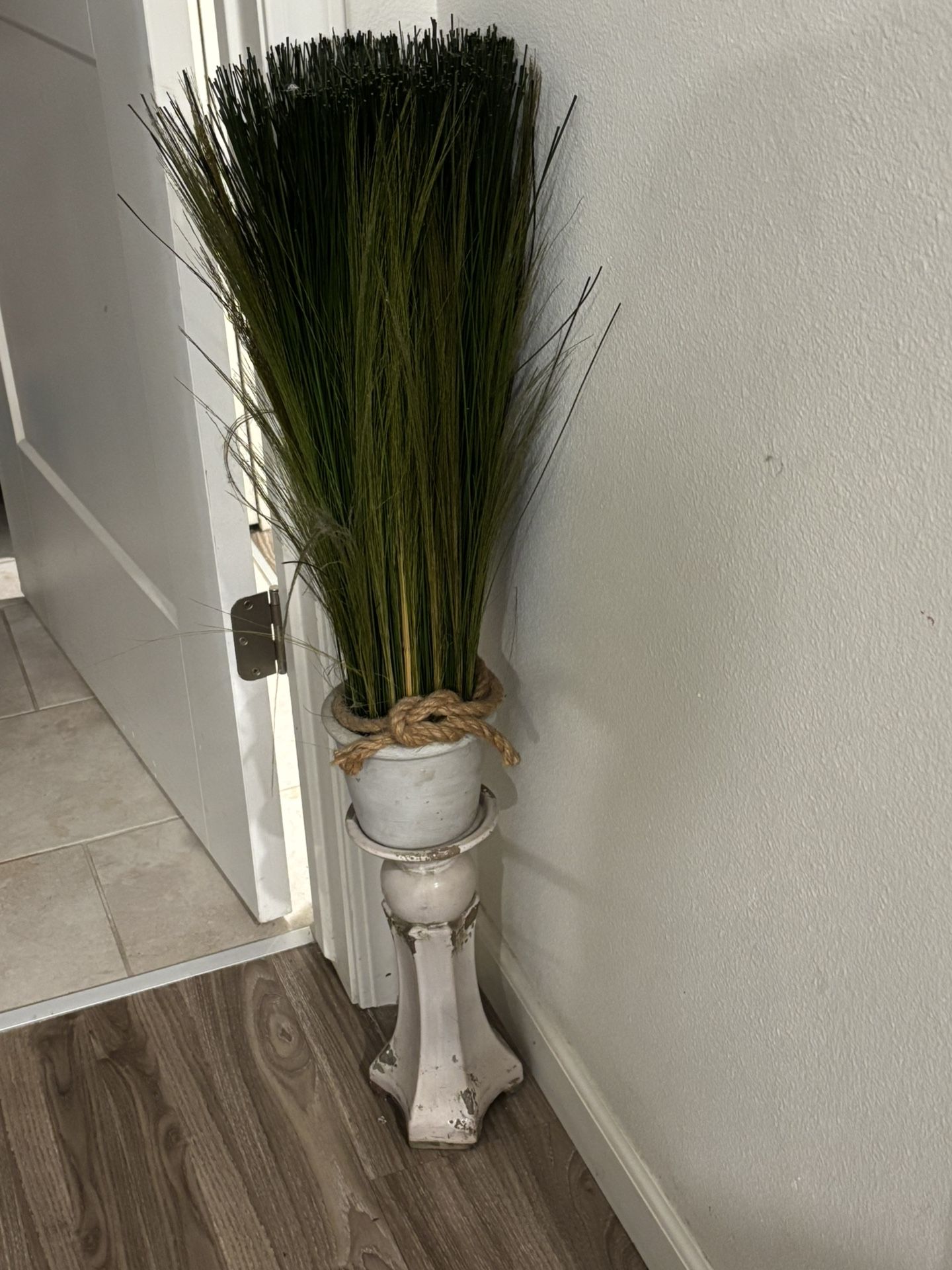 10” Ceramic Candle Holder With 4” Pot Of 18” Tall Grasses