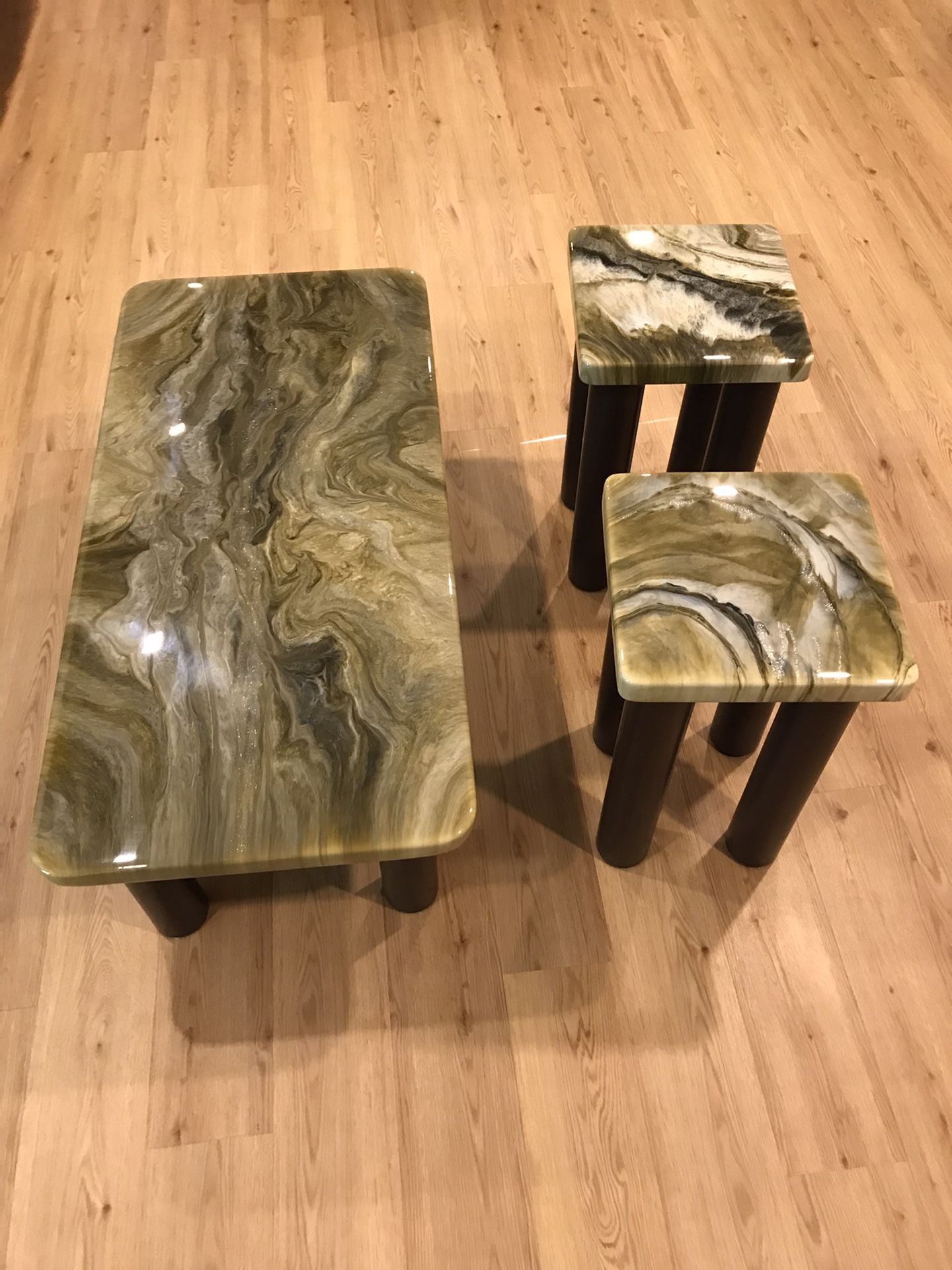 Hand Crafted Coffee Table + Matching End Tables 3 Piece Set