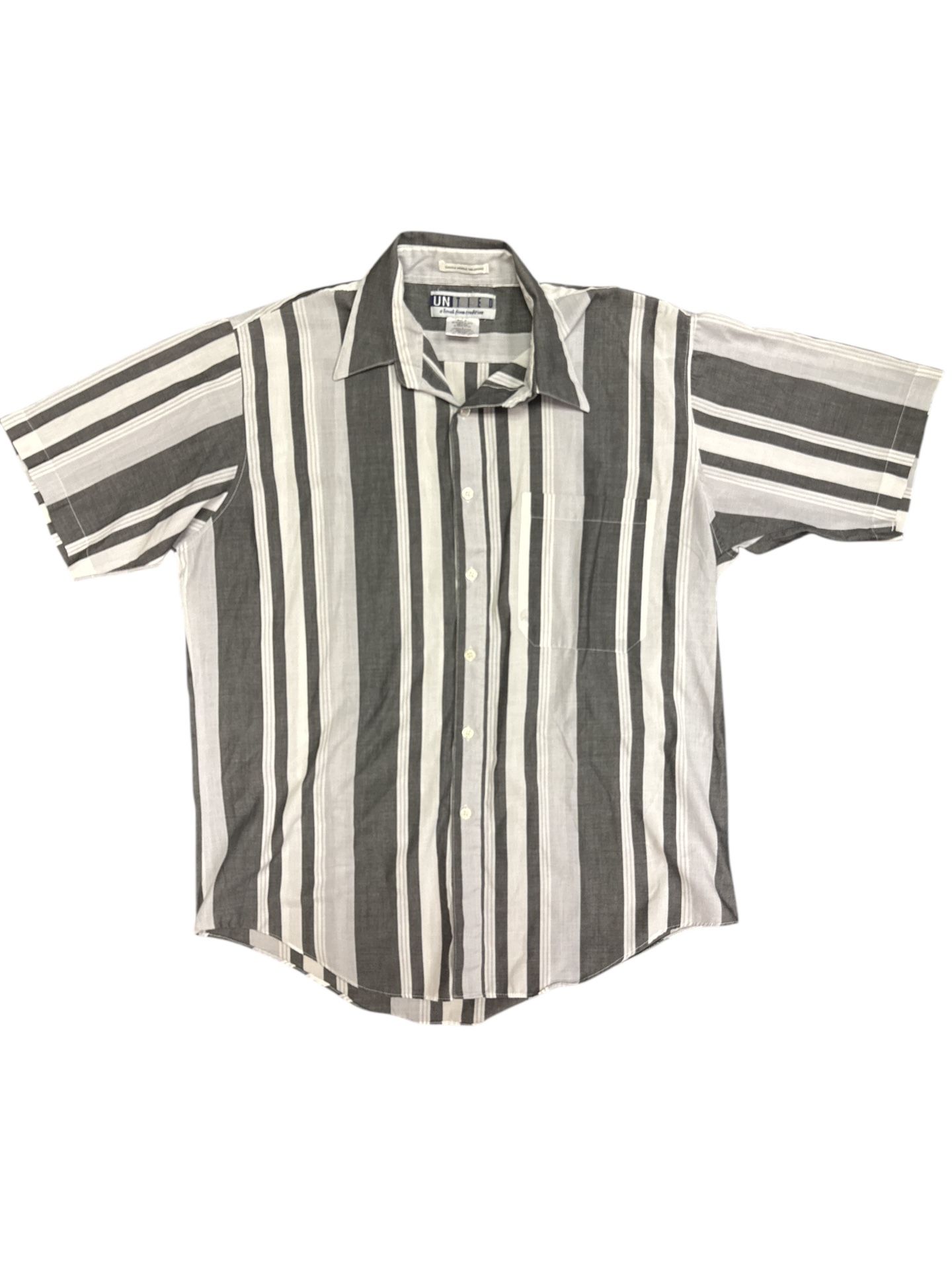 Untied Brand Mens Shirt Black Gray Stripe Button Down Size Large