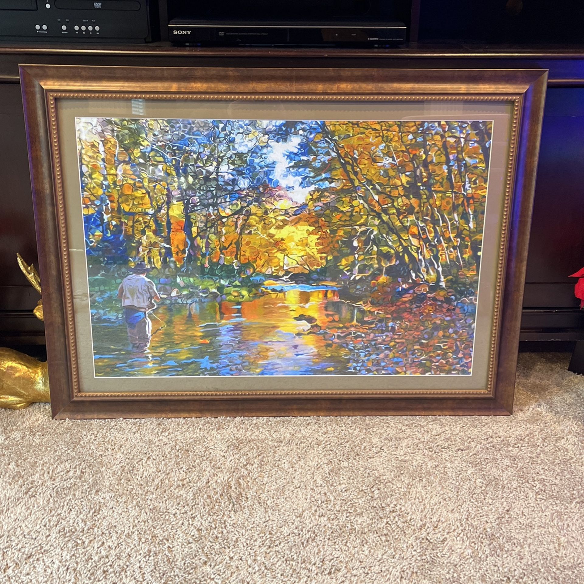 Fishermen Painting w/ Beautiful Frame 36.5”W x 26.5”H