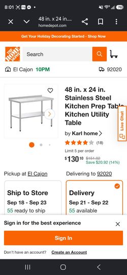 48x24 Stainless Steel Kitchen Prep Table
