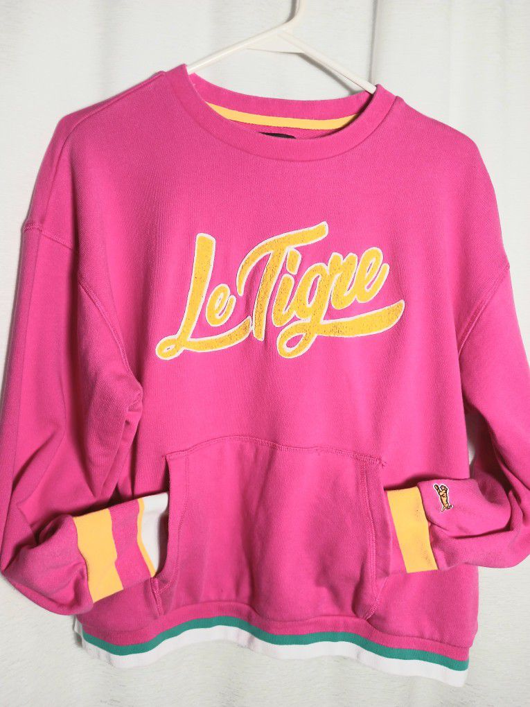 Med Le Tigre Jogger Kangaroo pocket Skater Crew Neck Sweatshirt Top Magenta Pink