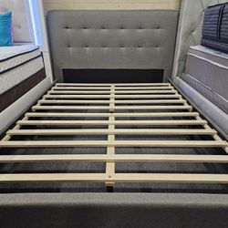 Brand New Gray Linen Standard King Or CA King Platform Bedframe