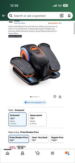 Under Desk Elliptical Exercise Machine, Ellipse Leg Exerciser as Seen on TV with Remote, 15 Adjustable Speed, Portable Leg Exerciser While Sitting for