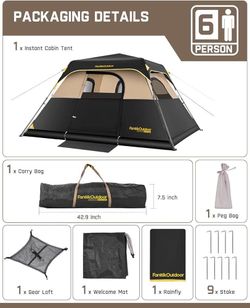 Camping Tent 6 Person Instant Cabin Tent Setup in 60 Seconds with Rainfly & Windproof Portable with Carry Bag for Family Camping & Hiking