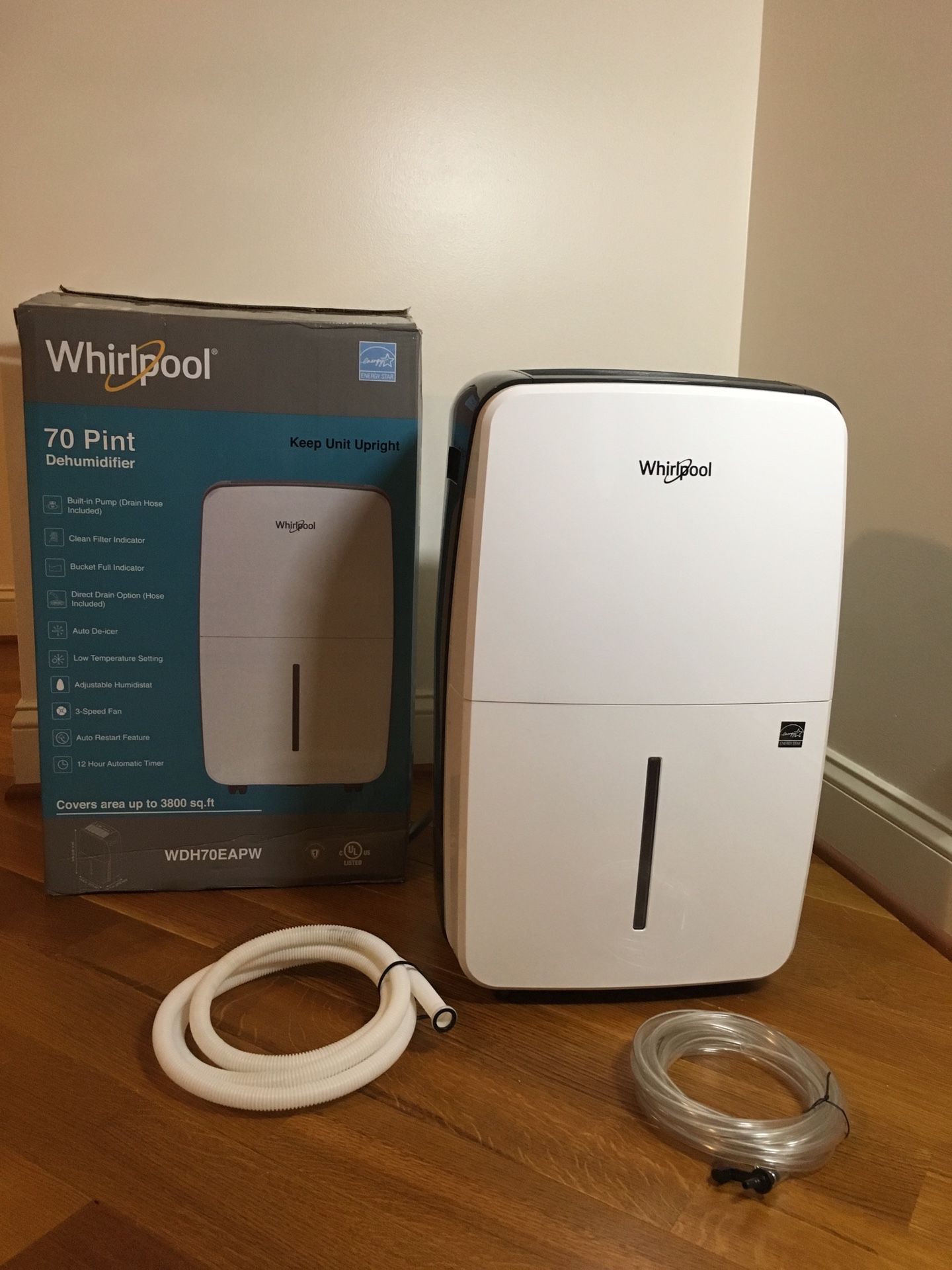 Whirlpool 70 Pint Dehumidifier WDH70EAPW (with box)